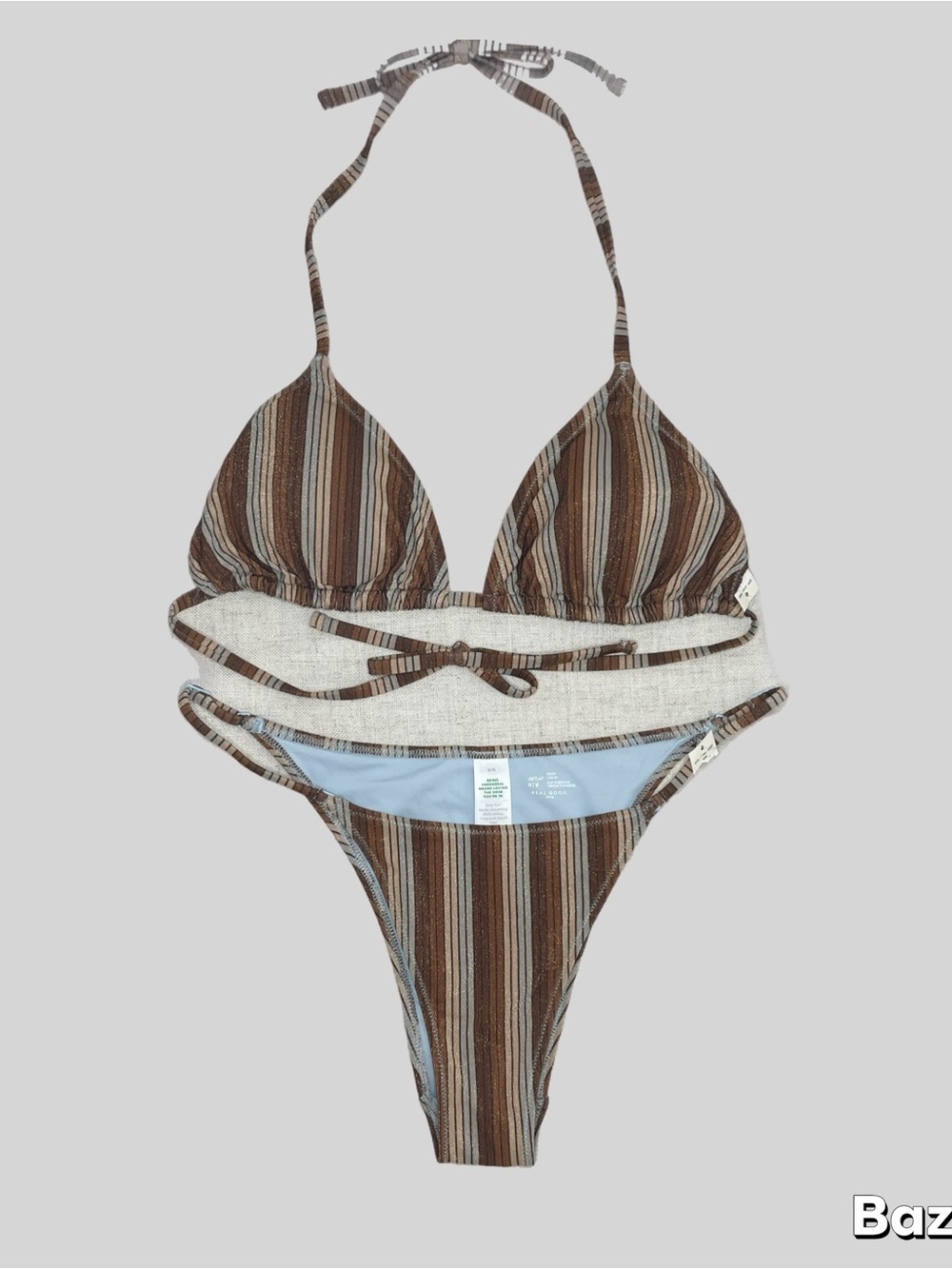 Aerie Sparkle Striped Triangle Bikini Top and Cheeky Bottoms Set